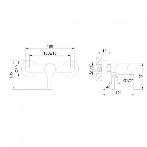 INVENA - Bateria natryskowa BRALOS czarna BN-07-004-A