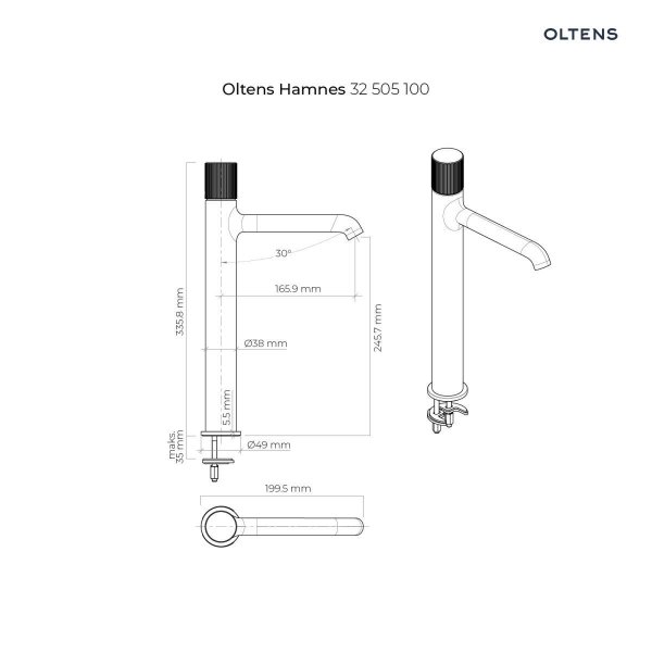 Oltens Hamnes bateria umywalkowa podtynkowa kompletna czarny mat 32602300
