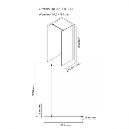 Oltens Bo ścianka prysznicowa Walk-In 90 cm profil czarny mat 22001300