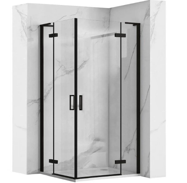 REA - Kabina narożna - drzwi podwójne prysznicowe składane, łamane HUGO DOUBLE 100x100 Black / Czarne 
