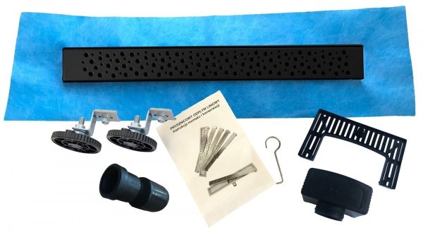 AQUALine - Odpływ liniowy podłogowy BĄBLE BLACK MAT niski z metalowym syfonem  70 CM