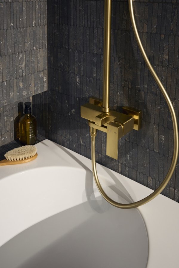 ARMATURA KRAKÓW KFA Zestaw natryskowo wannowy deszczownia z baterią natryskową i składaną wylewką wannową LOGON BRUSHED LIGHT GOLD 5136-925-39