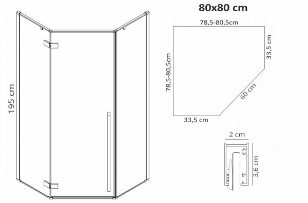 REA - Kabina prysznicowa narożna DIAMOND BLACK MAT 80x80