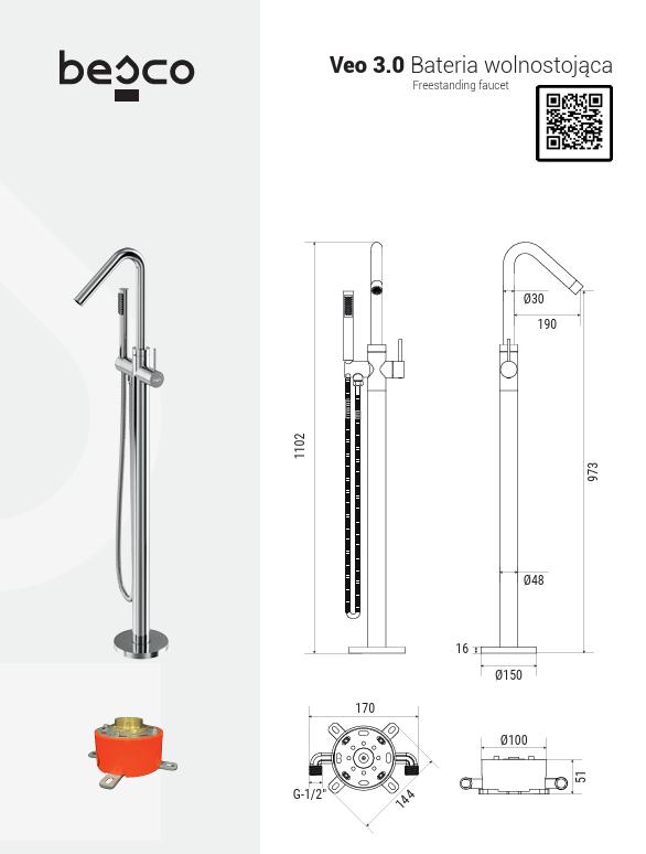 BESCO Bateria wolnostojąca Veo 3.0 ColdMode chrom BW-V3-CH