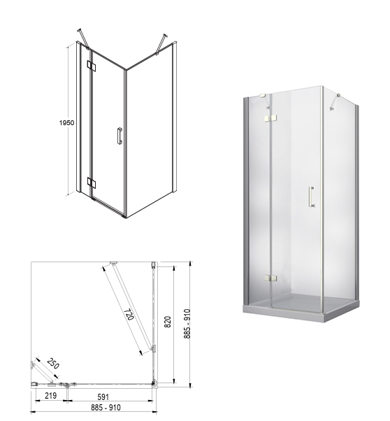 BESCO Kabina prysznicowa Viva Chrom 80x80x195 Lewa VKL-80-195-C