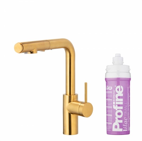 ARMATURA KRAKÓW KFA BATERIA KUCHENNA Z FILTRACJĄ WODY ORAZ WYCIĄGANĄ WYLEWKĄ DUERO PURE BASIC GOLD 6623-112-31 + dozownik płynu do naczyń 990-100-31