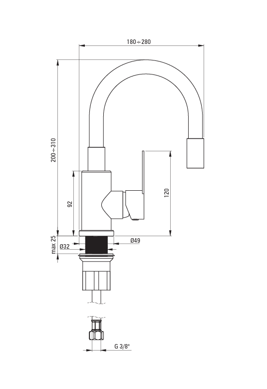 DEANTE Bateria umywalkowa z giętą wylewką LUPO nero BLU_N24M