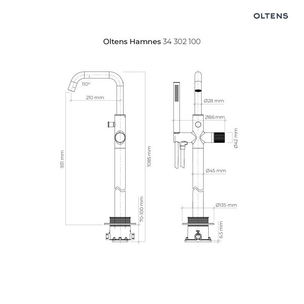 Oltens Hamnes bateria wannowo-prysznicowa wolnostojąca czarny mat 34302300