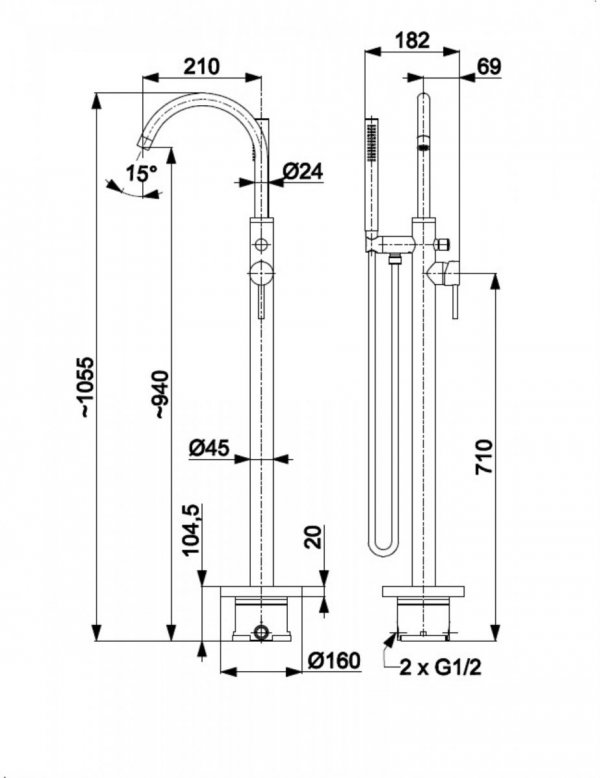 Zestaw wanna akrylowa wolnostojąca owalna DuraVato 170x78x69 + bateria wannowa gun metal 5035-510-61