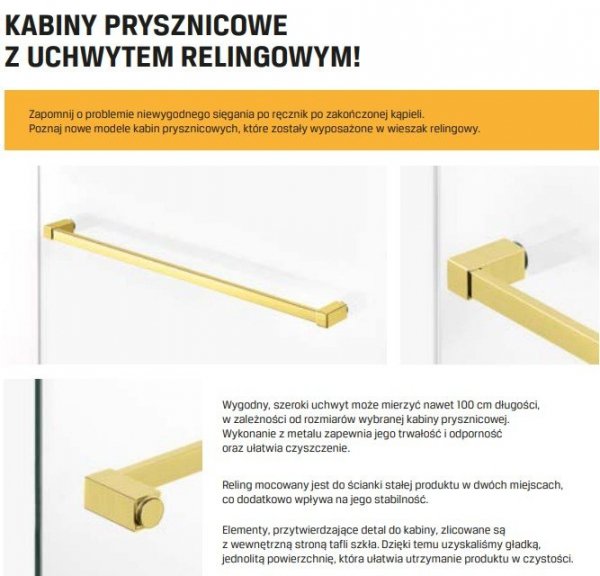 NEW TRENDY Kabina prysznicowa 90x100x200 AVEXA GOLD SHINE z wieszakiem relingowym EXK-3171/EXK-3201