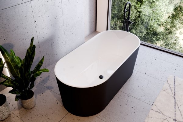 BESCO Wanna wolnostojąca Lova B&amp;W 160x74 + klik-klak złoty czyszczony od góry #WWM-160LBKG