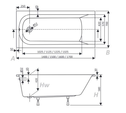 AQUAFORM - Wanna akrylowa prostokątna ARCLINE-2 biała 160x70x58 + stelaż  AQ.243-053120