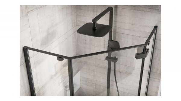 REA - Kabina prysznicowa narożna pięciokątna DIAMOND BLACK MAT 90x90