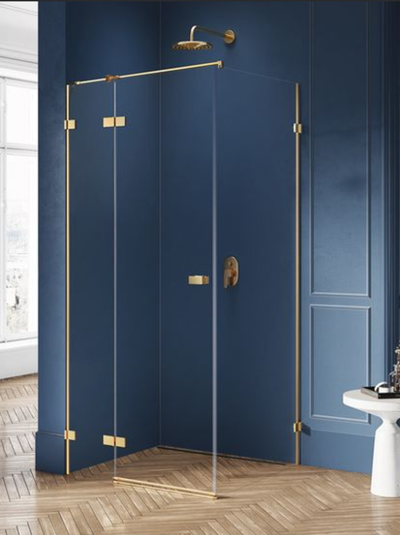 NEW TRENDY Kabina prysznicowa AVEXA GOLD BRUSHED 1D L 100x80x200 szkło czyste 6mm Active Shield 2.0 EXK-1754