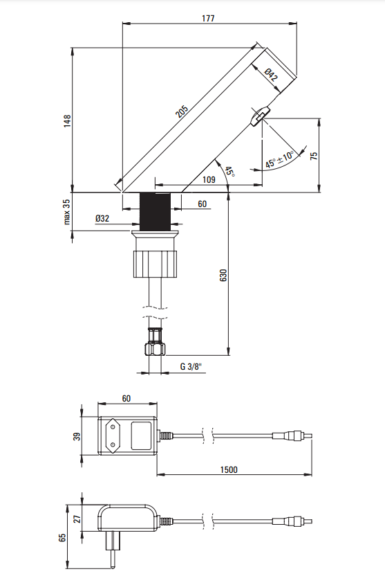 DEANTE Bateria umywalkowa bezdotykowa bez regulacji temperatury - 230/6V BQR_N28V
