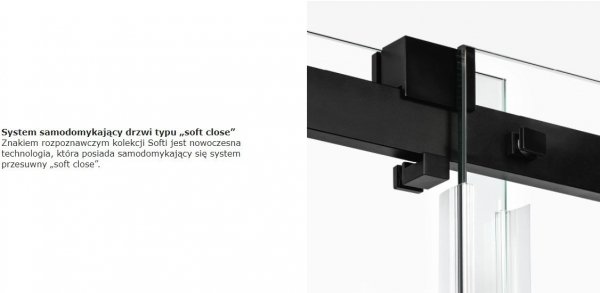 NEW TRENDY Drzwi prysznicowe przesuwne SOFTI BLACK 150x200 samodomykające EXK-3955