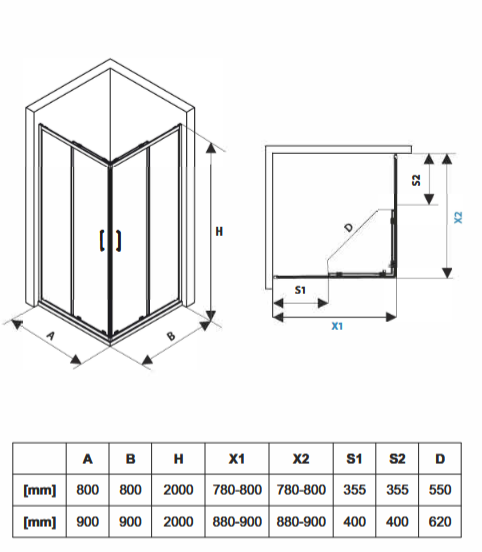 AQUAFORM LAZURO KABINA KWADRATOWA 80X80X200 CHROM, SZKŁO CZYSTE 6MM EASY CLEAN AQ.101-502107