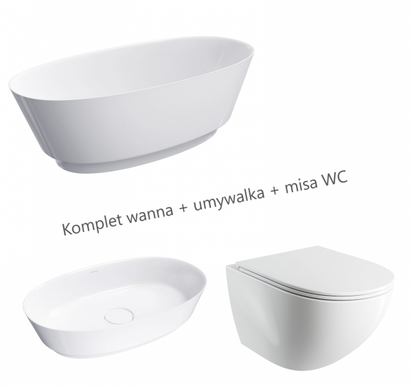 OMNIRES Komplet wanna 158cm z umywalką 60x36cm NEO M+ biały połysk + misa WC OTTAWA COMFORT