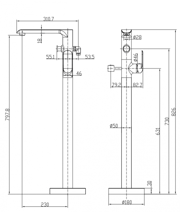 OMNIRES Bateria wannowa wolnostojąca SACRAMENTO chrom/biały SC2333XCRB