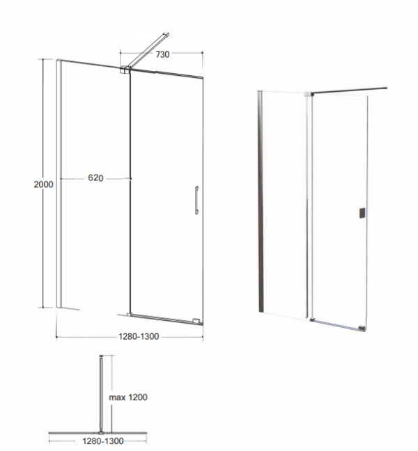 BESCO Kabina ścianka ruchoma WALK-IN VAYO Vayo 130x200 VY-130-200C