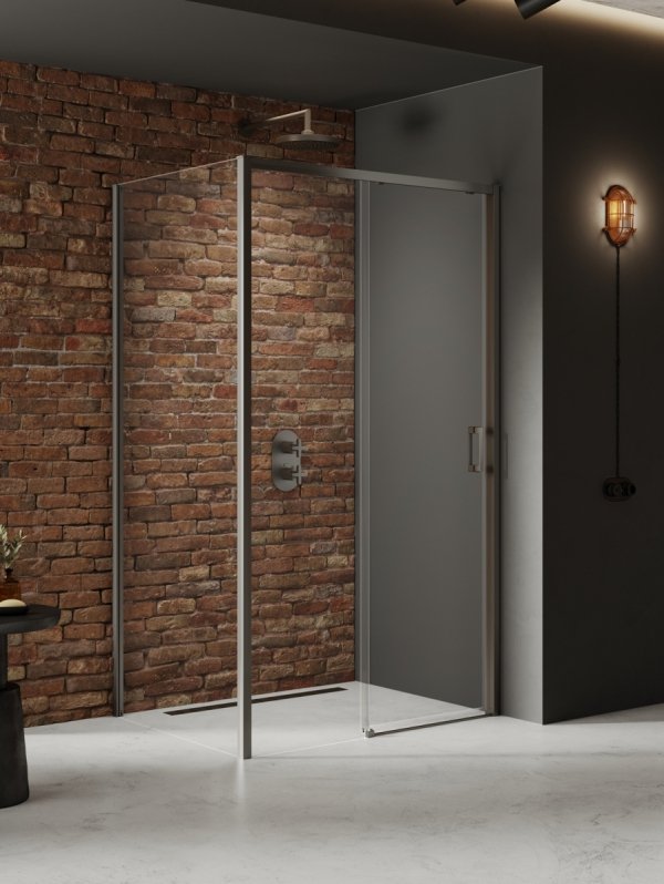 NEW TRENDY Kabina prysznicowa PRIME GUNMETAL BRUSHED 1D prostokątna P 100x80x200 szkło czyste 6mm Active Shield 2.0 K-4825