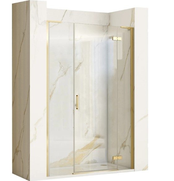 REA - Drzwi prysznicowe składane, łamane HUGO 130 Gold Brush / Złote Szczotkowane + listwa magnetyczna wymagana do montażu we wnęce