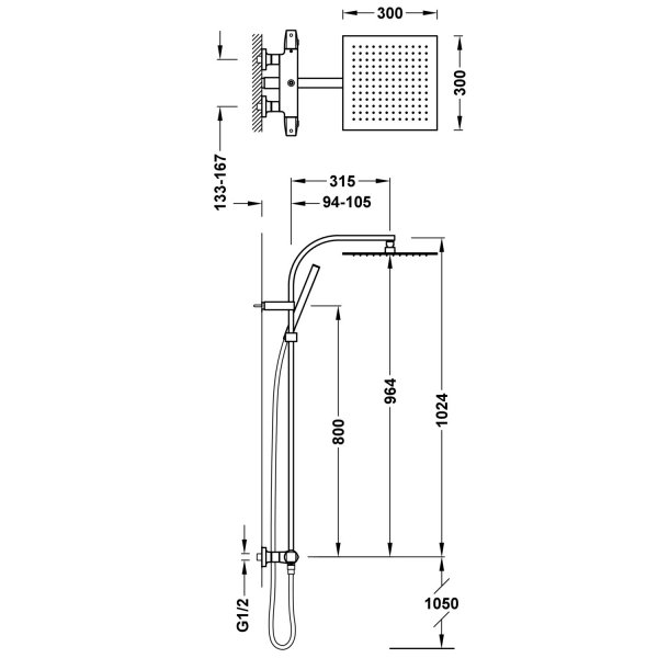 TRES OVER-WALL Zestaw baterii termostatycznej naściennej 2-drożnej prysznicowej Over-wall- chrom 19039305