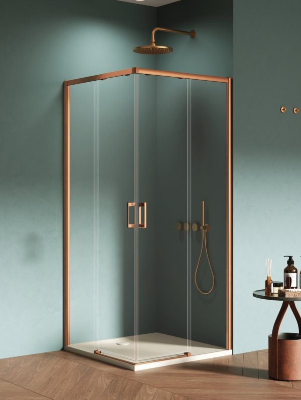 NEW TRENDY Kabina prysznicowa PRIME COPPER BRUSHED 2D prostokątna 90x110x200 szkło czyste 6mm Active Shield 2.0 D-0810A/D-0815A
