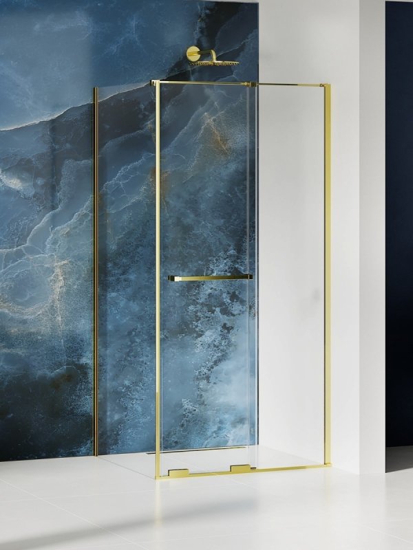 NEW TRENDY Kabina prysznicowa SMART LIGHT GOLD 1D prostokątna U 100x90x200 szkło czyste 8mm Active Shield 2.0 - UCHWYT RELING EXK-6693