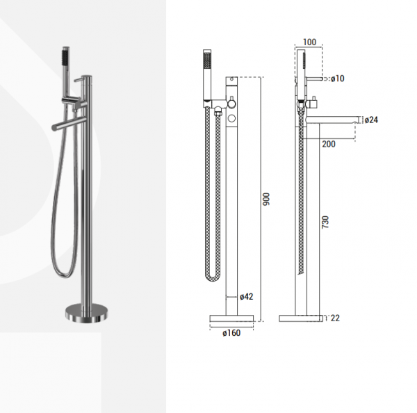 BESCO Bateria wannowa wolnostojąca Zea chrom BW-Z-CH