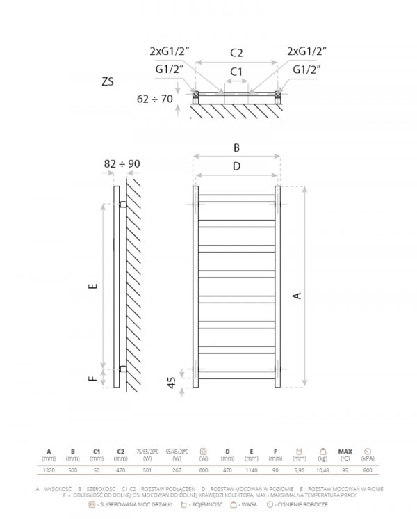 LAVITA Grzejnik łazienkowy elektryczny Lungo White 1320 z grzałką White