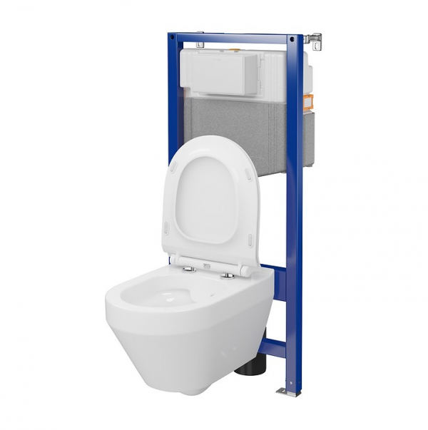 CERSANIT - Set C29 - stelaż podtynkowy AQUA 50 PNEU QF + miska zawieszana CREA OVAL CleanOn + deska SLIM antybakteryjna, wolnoopadająca, z funkcją łatwego wypinania  S701-808