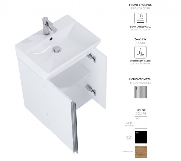 ELITA SZAFKA ZESTAW Z UMYWALKĄ SET SKYE 50 2D WHITE HG PDW 168348/RE020500128060