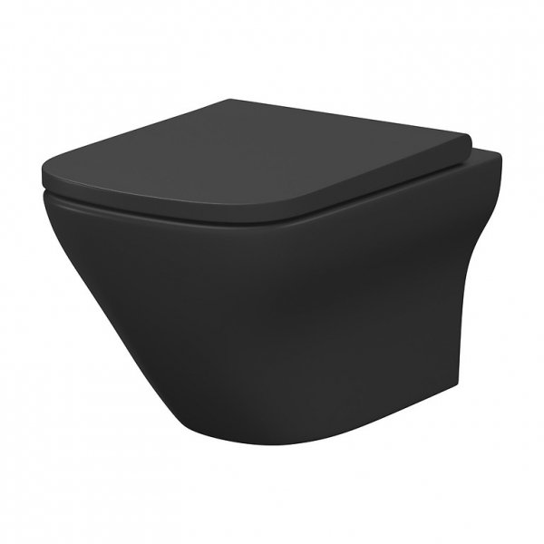 CERSANIT - SET 575 - Miska zawieszana LARGA by Cersanit SQUARE CLEANON z system ukrytego montażu i matową duroplastową deską SLIM WRAPA z systemem pozwalającym na szybkie i łatwe zdejmowanie deski za pomocą jednego przycisku ANTRACYTOWY MAT  S701-611