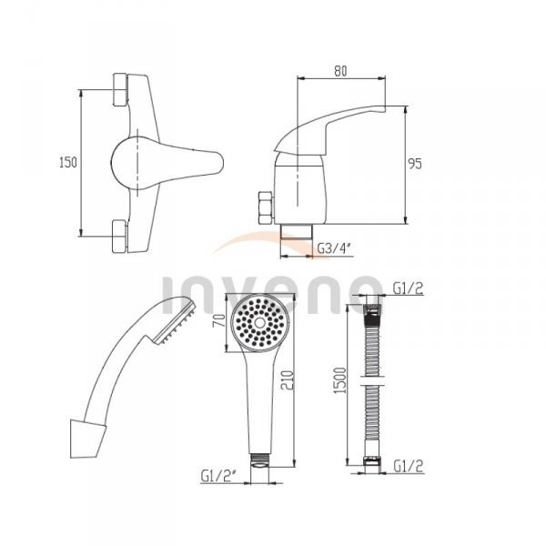 INVENA - Bateria natryskowa z zestawem natryskowym MISTRIS BN-79-KPL-Q