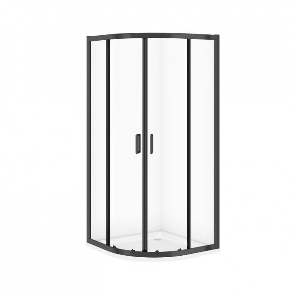 CERSANIT - SET C705: Kabina półokragła ARTECO 80x80x190 czarna szkło transparentne + brodzik tako biały 4 cm  S913-024