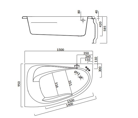 CERSANIT - Wanna asymetryczna JOANNA NEW 150x95 lewa  S301-167