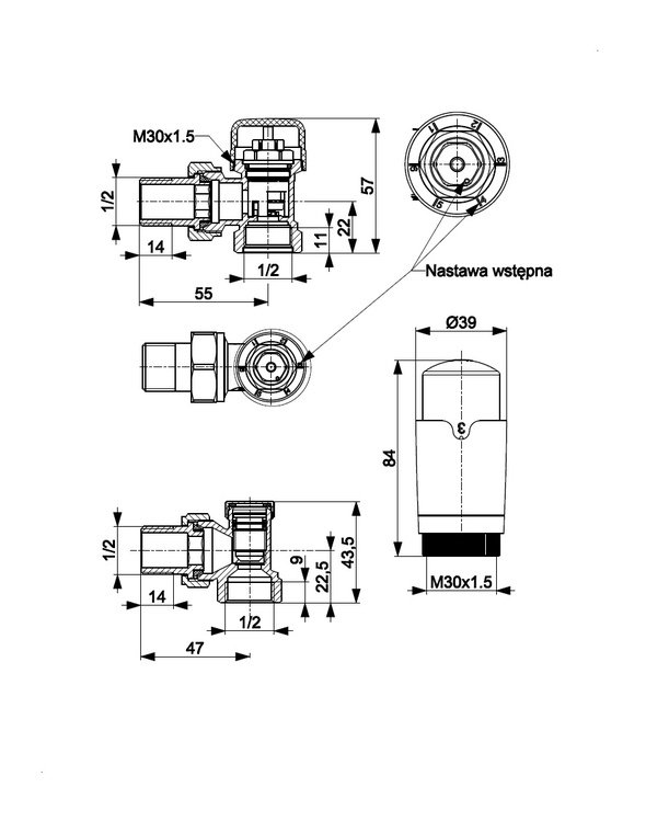 KFA ARMATURA KRAKÓW Zestaw termostatyczny grzejnikowy, prosty, KOMFORT PRO, MIEDZIANY 757-030-19-BL
