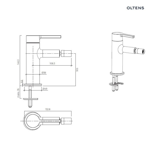 Oltens Rann bateria bidetowa stojąca chrom 31307100