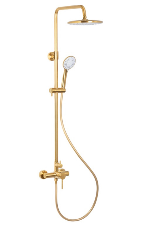 ARMATURA KRAKÓW KFA MOZA BRUSHED GOLD deszczownia z baterią natryskową 5036-910-31+ Odpływ liniowy 70cm złoty RSP01GL700