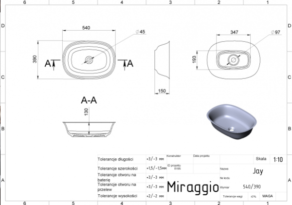 MIRAGGIO Umywalka JAY 0001875