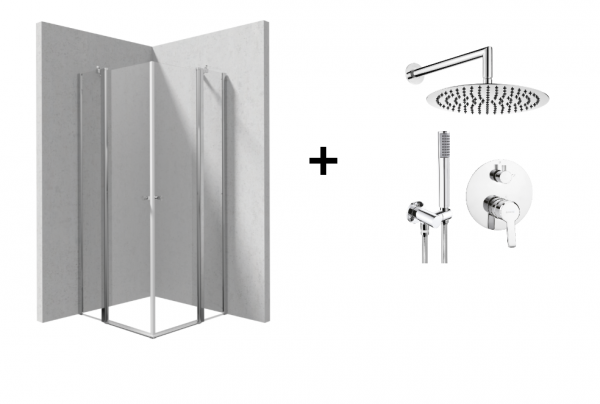 DEANTE Zestaw kabina drzwi składane KERRIA PLUS 80x80 + zestaw prysznicowy podtynkowy ARNIKA NAC_09QP 