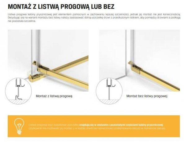 NEW TRENDY Kabina przyścienna AVEXA GOLD SHINE 90x80x200 EXK-2131/EXK-2101 POLSKA PRODUKCJA