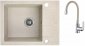 AQUAFORM - zlewozmywak granitowy MARANELLO 440 X 570 X 215 - 1 komora z 1/2 ociekacza, BEŻOWY + syfon oszczędzający miejsce z korkiem automatycznym + bateria stojąca z wylewką elastyczną AQ.901-1012506 
