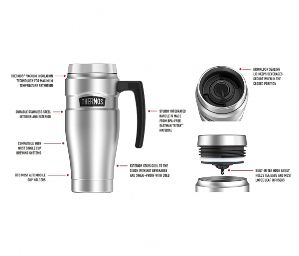 Kubek termiczny Thermos Travel King 470 ml z rączką granatowy