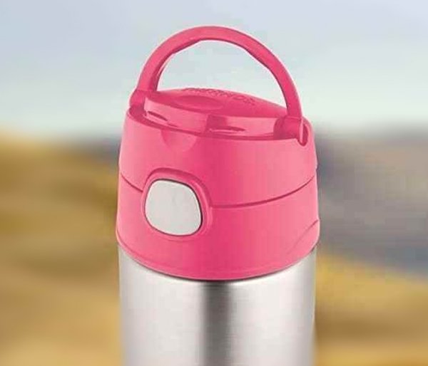 Kubek dla dzieci ze słomką Thermos FUNtainer 470 ml stalowy/różowy motyw lis