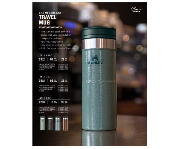 Kubek termiczny Stanley 350 ml Neverleak TRAVEL MUG zielony