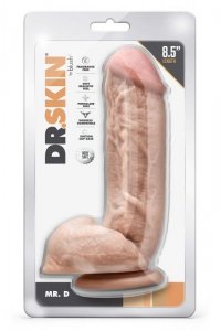 DR. SKIN MR. D 8.5 INCH DILDO WITH BALLS BEIGE