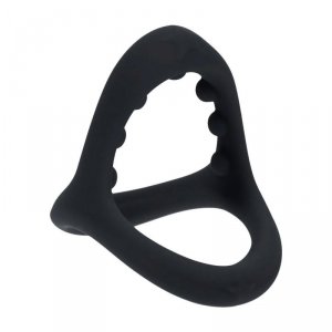 Soft Bead Grip Silicone Cock and Ball Ring - Black