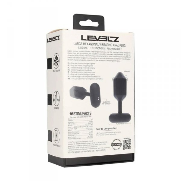 Hexagonal Vibrating Silicone Anal Plug - L - Black